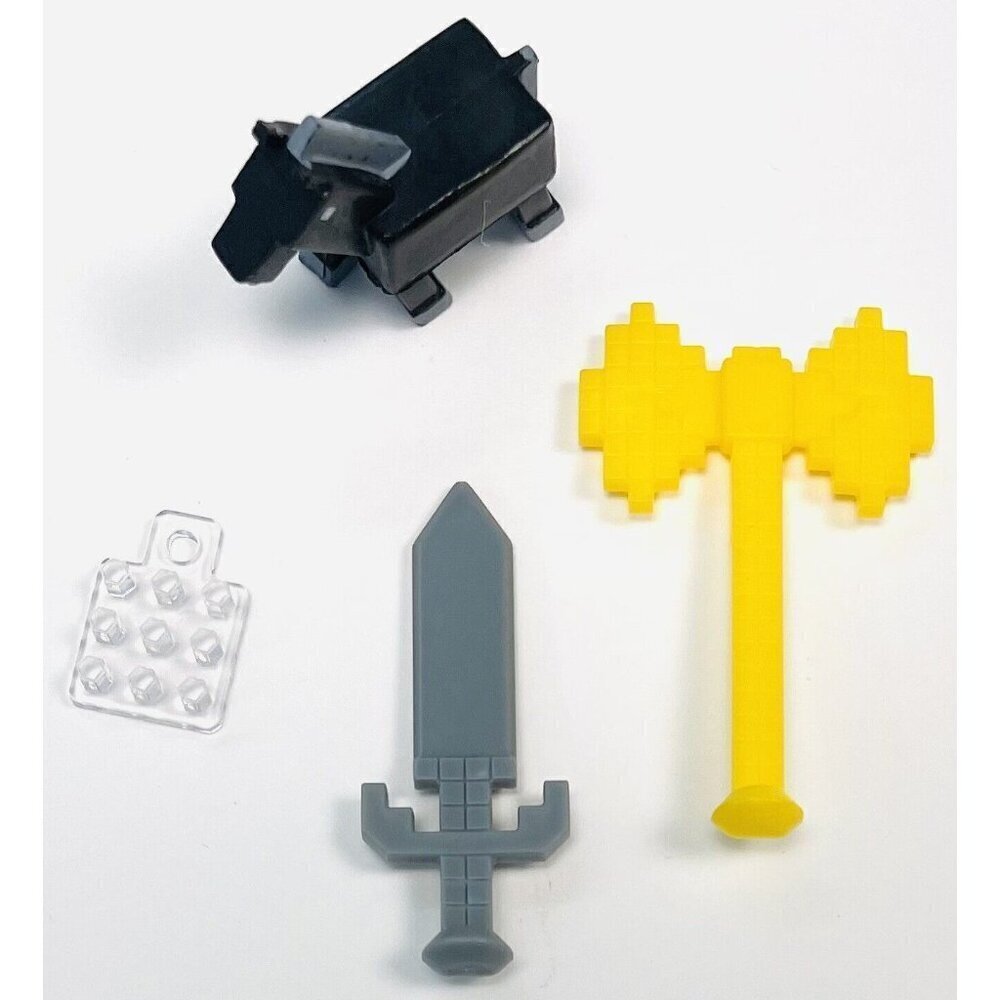 4pc Lot Miniature Mini MINECRAFT Toys Weapons Horse Figure Yellow Axe Gray Sword
